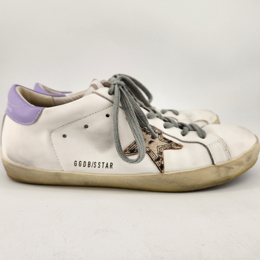 Golden Goose Superstar Sneakers Women 41 White Purple Distressed Leather Italy - Picture 8 of 14